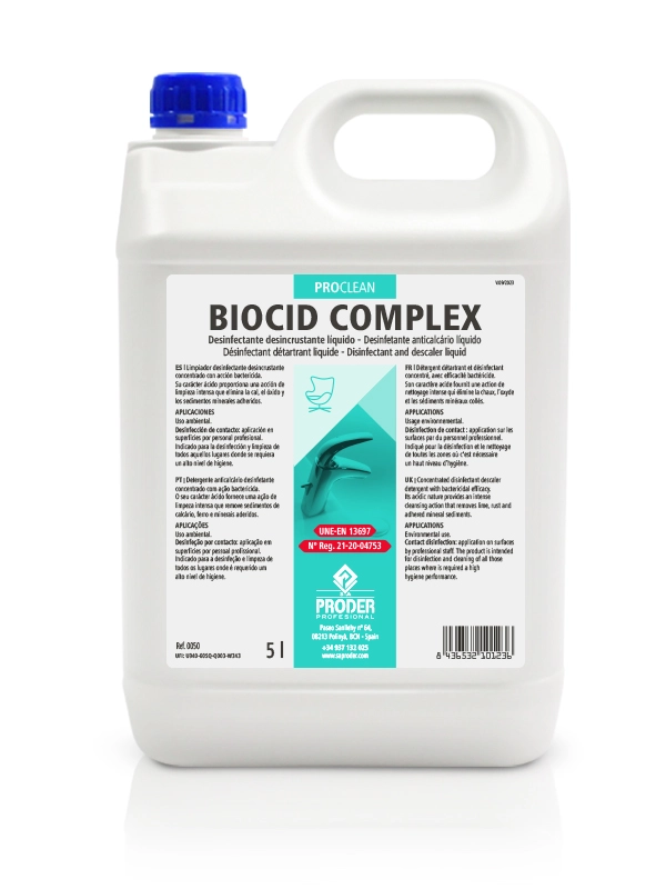 BIOCID COMPLEX es un limpiador desinfectante desincrustante concentrado de la gama PROCLEAN