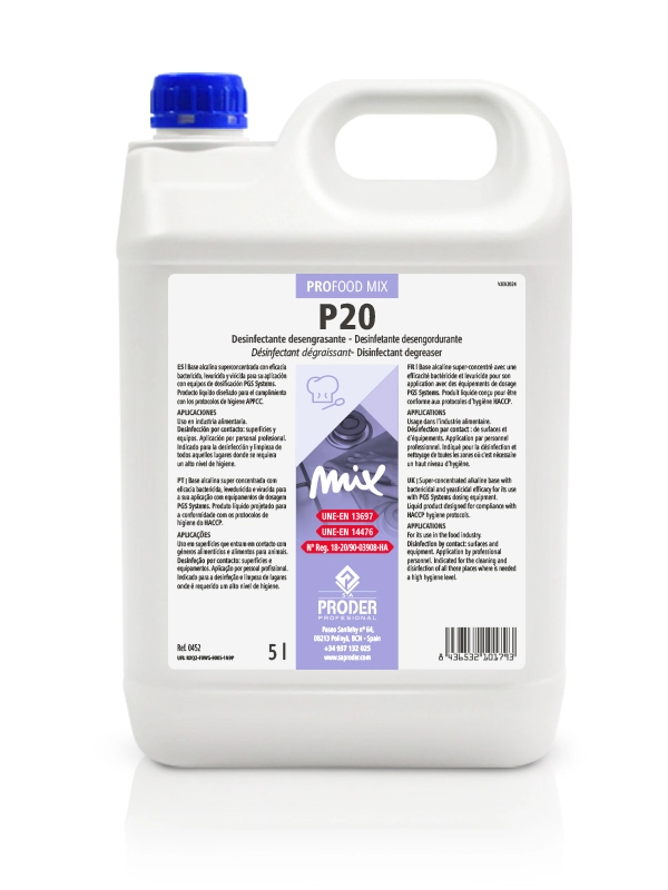 MIX P20 es un desinfectante desengrasante superconcentrado de la gama PROFOOD MIX