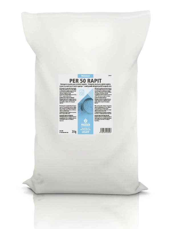 PER 50 RAPIT es un detergente concentrado en polvo para suciedad orgánica.