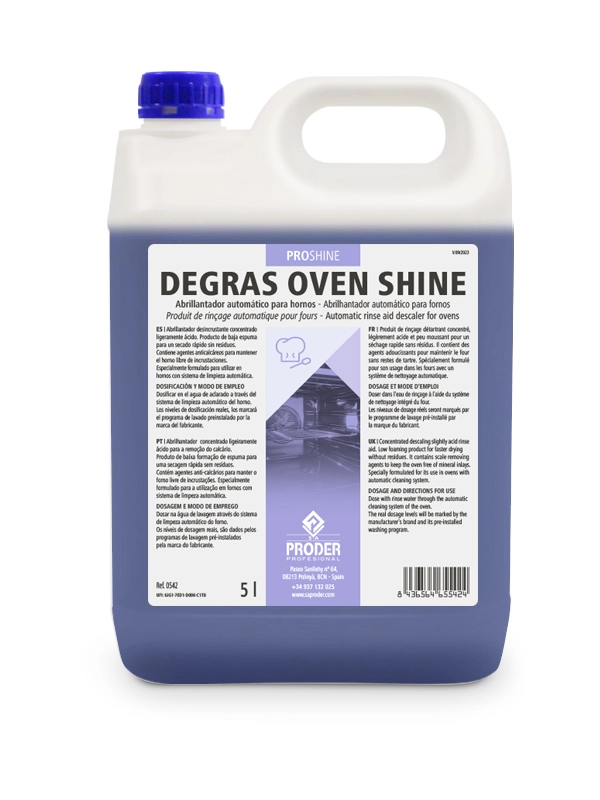 DEGRAS OVEN SHINE es un abrillantador automático concentrado para hornos de la gama PROSHINE