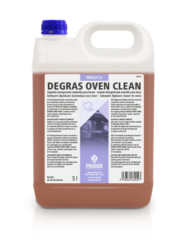 DEGRAS OVEN CLEAN es un detergente automático concentrado para la limpieza de hornos