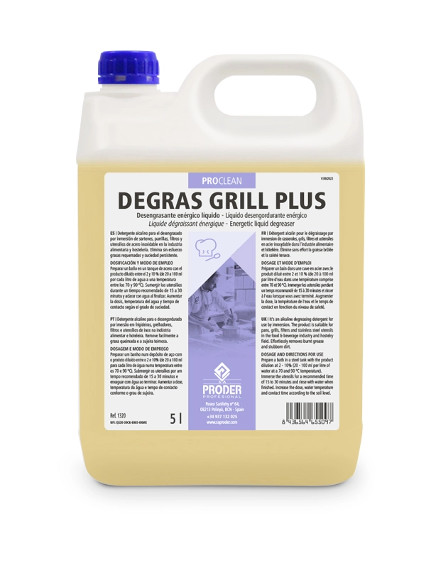 DEGRAS GRILL PLUS es un desengrasante enérgico líquido concentrado