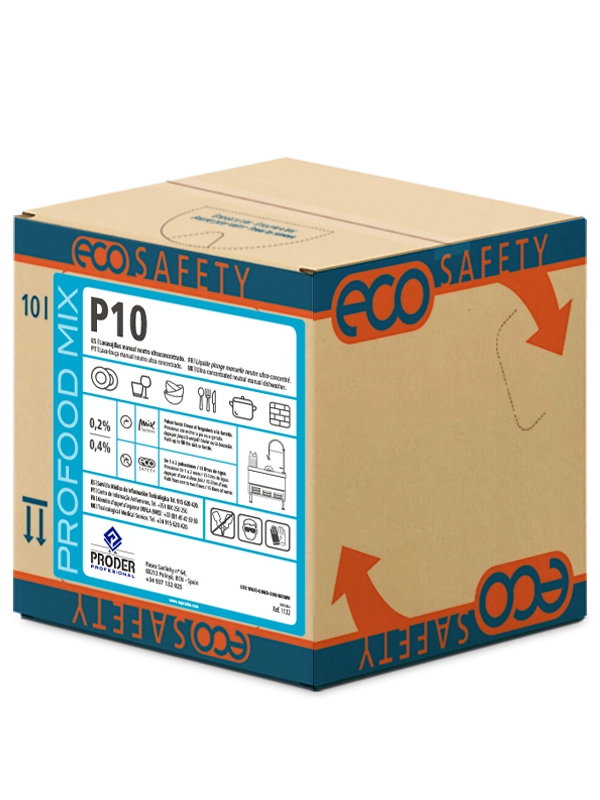 ECOSAFETY P10 es un lavavajillas manual neutro ultraconcentrado bag-in-box.