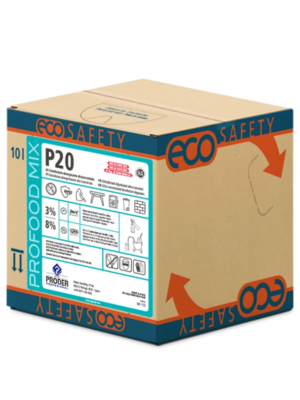 ECOSAFEY P20 es un desinfectante desengrasante ultraconcentrado bag-in-box de la gama PROFOOD MIX