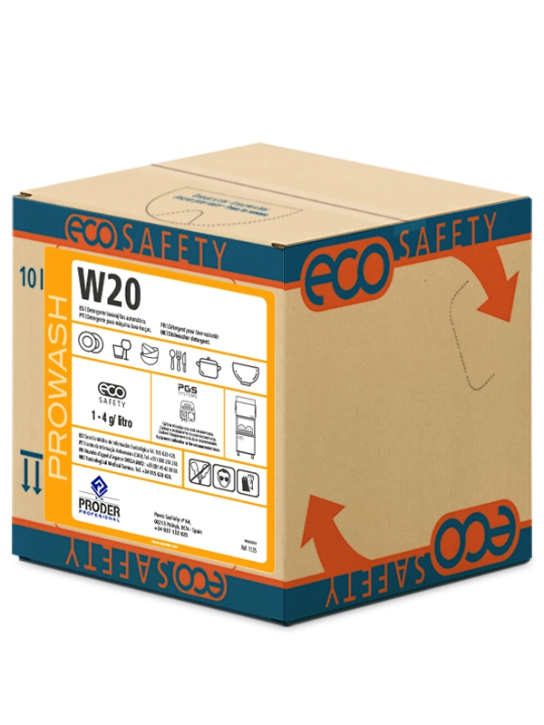 ECOSAFETY® W20 es un detergente lavavajillas automático ultraconcentrado bag-in-box.