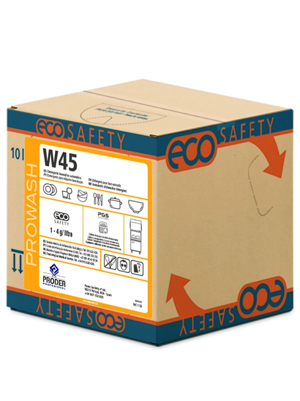 ECOSAFETY® W45 es un detergente lavavajillas automático ultraconcentrado bag-in-box.