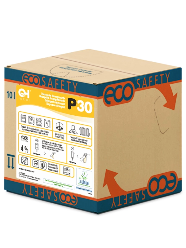 ECOSAFETY QH LABEL P30 es un detergente desengrasante ultraconcentrado bag-in-box Ecolabel de la gama PROFOOD MIX