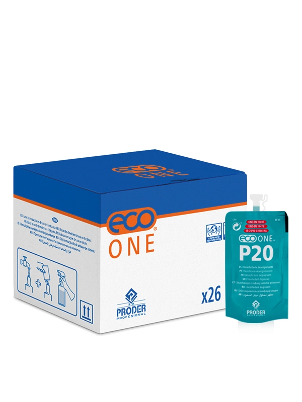 ECO ONE P20 es un desinfectAante desengrasante monodosis ultraconcentrado de la gama PROFOOD MIX.