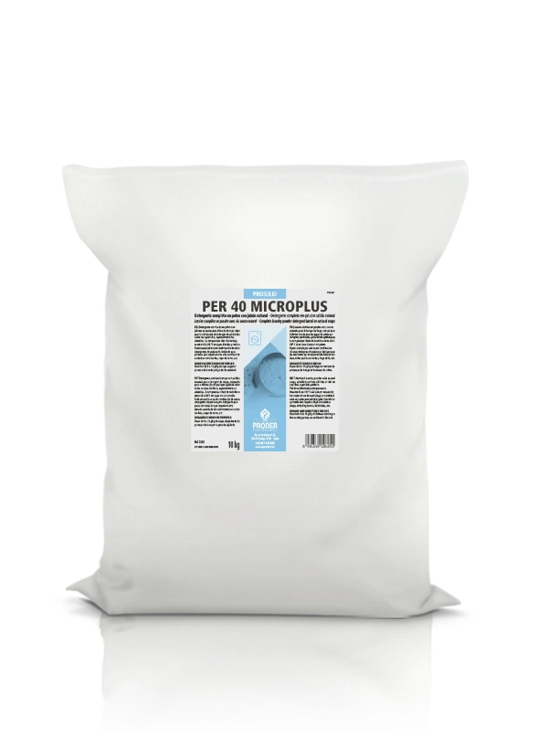 PER 40 MICROPLUS es un detergente completo concentrado en polvo con jabón natural de la gama PROSOLID