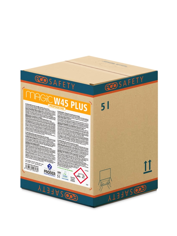 MAGIC W45 PLUS es un detergente lavavajillas automático ultraconcentrado ecolabel en formato bag-in-box